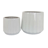 Fusie Planter Set of 2, Round, White Finish Ceramic, Vertical Faceted -BM331043