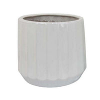 Fusie Planter Set of 2, Round, White Finish Ceramic, Vertical Faceted -BM331043