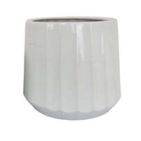 Fusie Planter Set of 2, Round, White Finish Ceramic, Vertical Faceted -BM331043