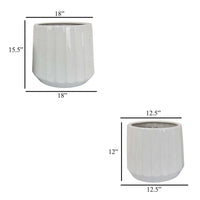 Fusie Planter Set of 2, Round, White Finish Ceramic, Vertical Faceted -BM331043