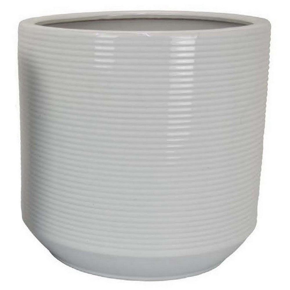 Fusie Planter Set of 2, Round, White Ceramic, Horizontal Texture -BM331045