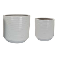 Fusie Planter Set of 2, Round, White Ceramic, Horizontal Texture -BM331045