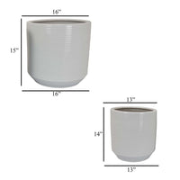 Fusie Planter Set of 2, Round, White Ceramic, Horizontal Texture -BM331045