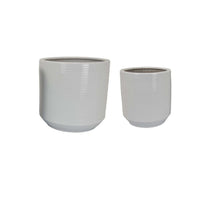 Fusie Planter Set of 2, Round, White Ceramic, Horizontal Texture -BM331045