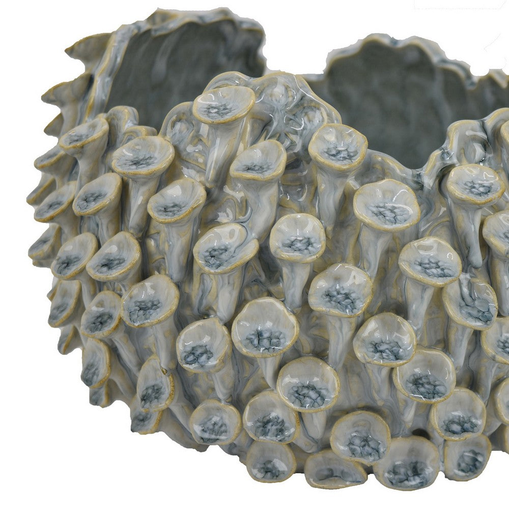 Nina Decorative Bowl, Light Blue, Textured Coral Gray Ceramic, 11 Inch -BM331046