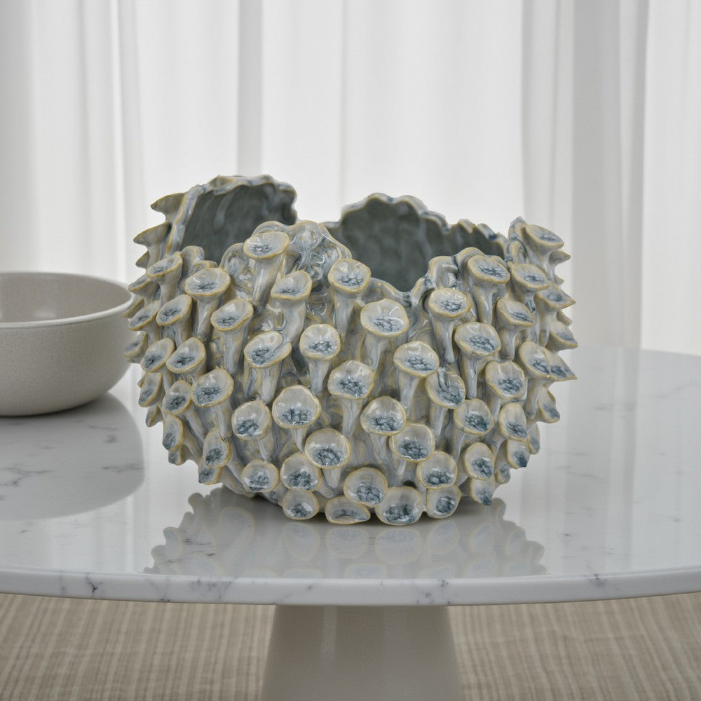 Nina Decorative Bowl, Light Blue, Textured Coral Gray Ceramic, 11 Inch -BM331046