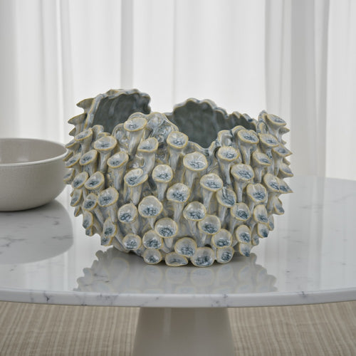 Nina Decorative Bowl, Light Blue, Textured Coral Gray Ceramic, 11 Inch -BM331046