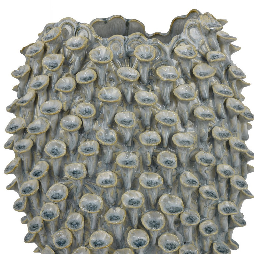 Nina Decorative Bowl, Light Blue, Textured Coral Gray Ceramic, 13 Inch -BM331047