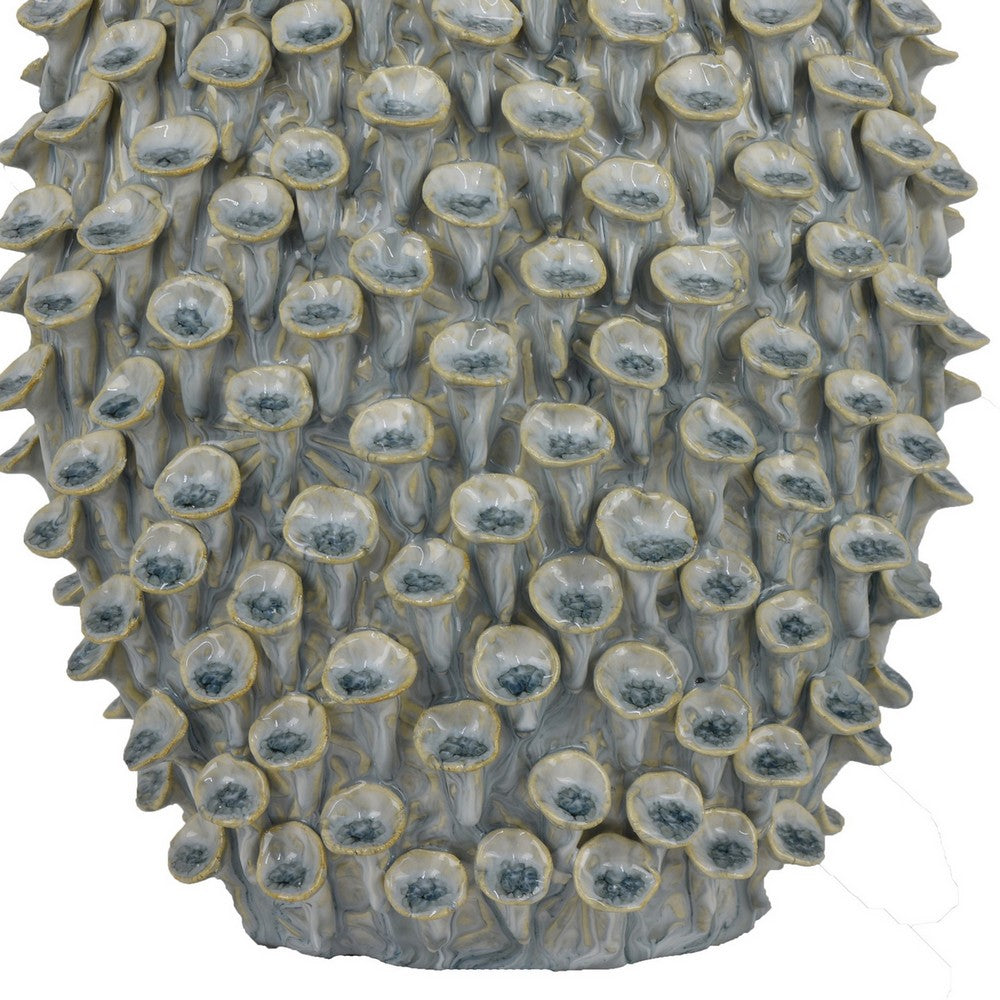 Nina Decorative Bowl, Light Blue, Textured Coral Gray Ceramic, 13 Inch -BM331047
