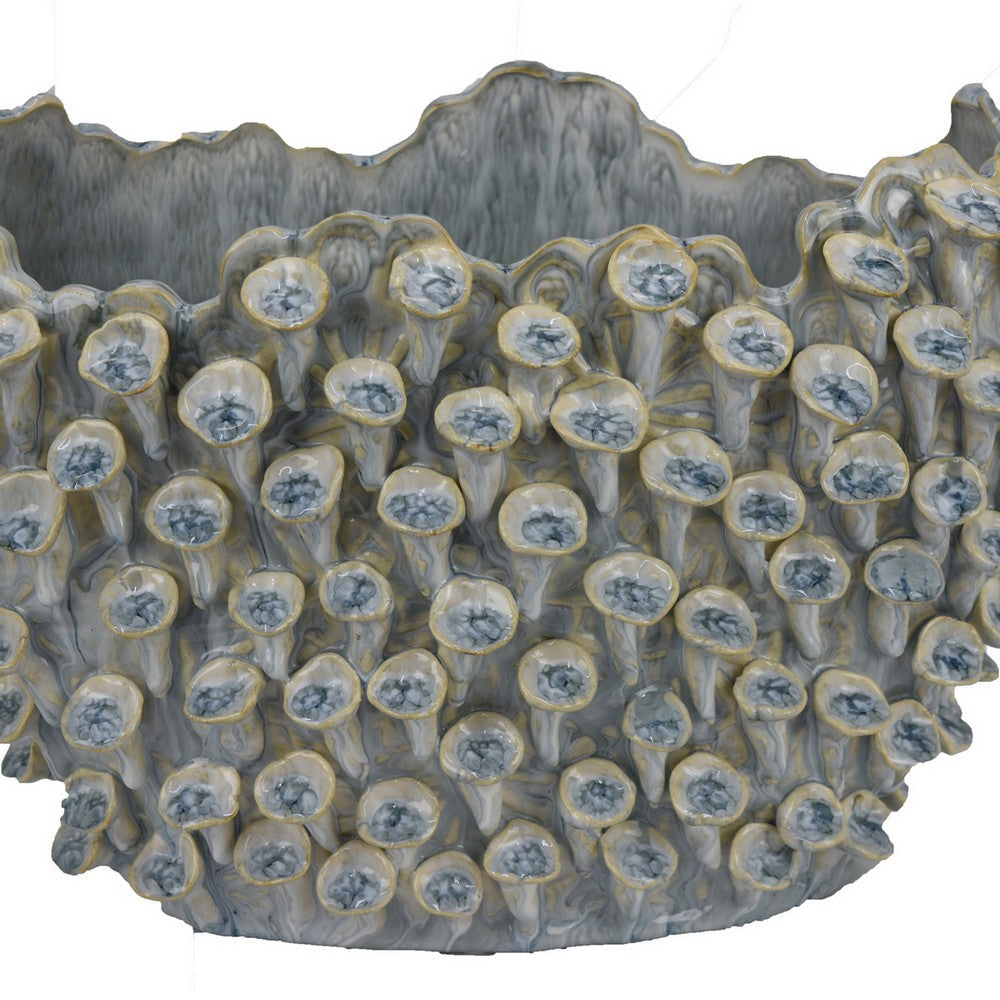 Nina Decorative Bowl, Light Blue, Coral Textured Gray Ceramic, 14 Inch -BM331048