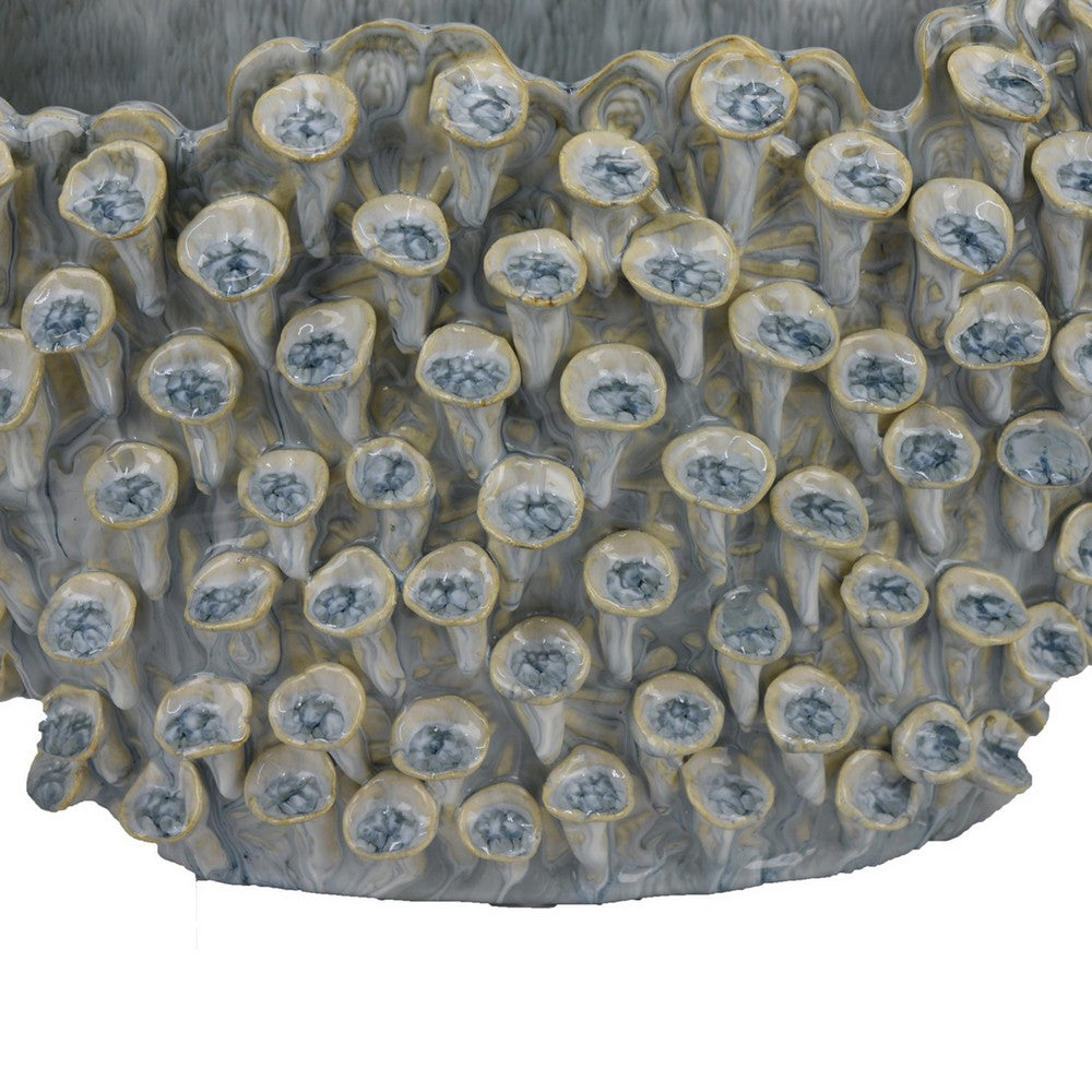 Nina Decorative Bowl, Light Blue, Coral Textured Gray Ceramic, 14 Inch -BM331048