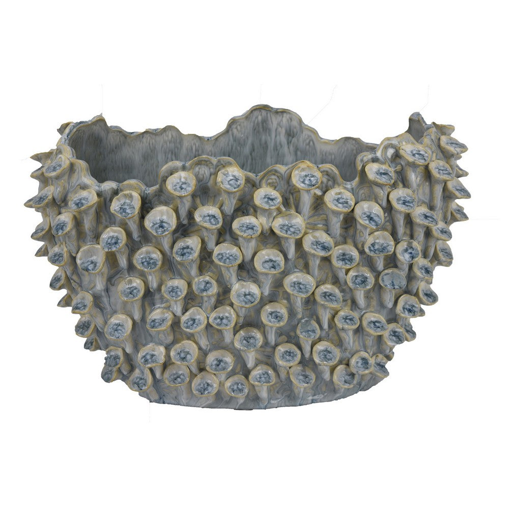 Nina Decorative Bowl, Light Blue, Coral Textured Gray Ceramic, 14 Inch -BM331048