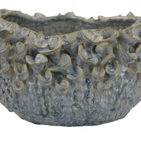 Nina Decorative Bowl, Light Blue, Textured Floral Gray Ceramic 13 Inch -BM331049