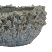 Nina Decorative Bowl, Light Blue, Textured Floral Gray Ceramic 13 Inch -BM331049