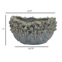 Nina Decorative Bowl, Light Blue, Textured Floral Gray Ceramic 13 Inch -BM331049