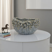 Nina Decorative Bowl, Light Blue, Textured Floral Gray Ceramic 13 Inch -BM331049