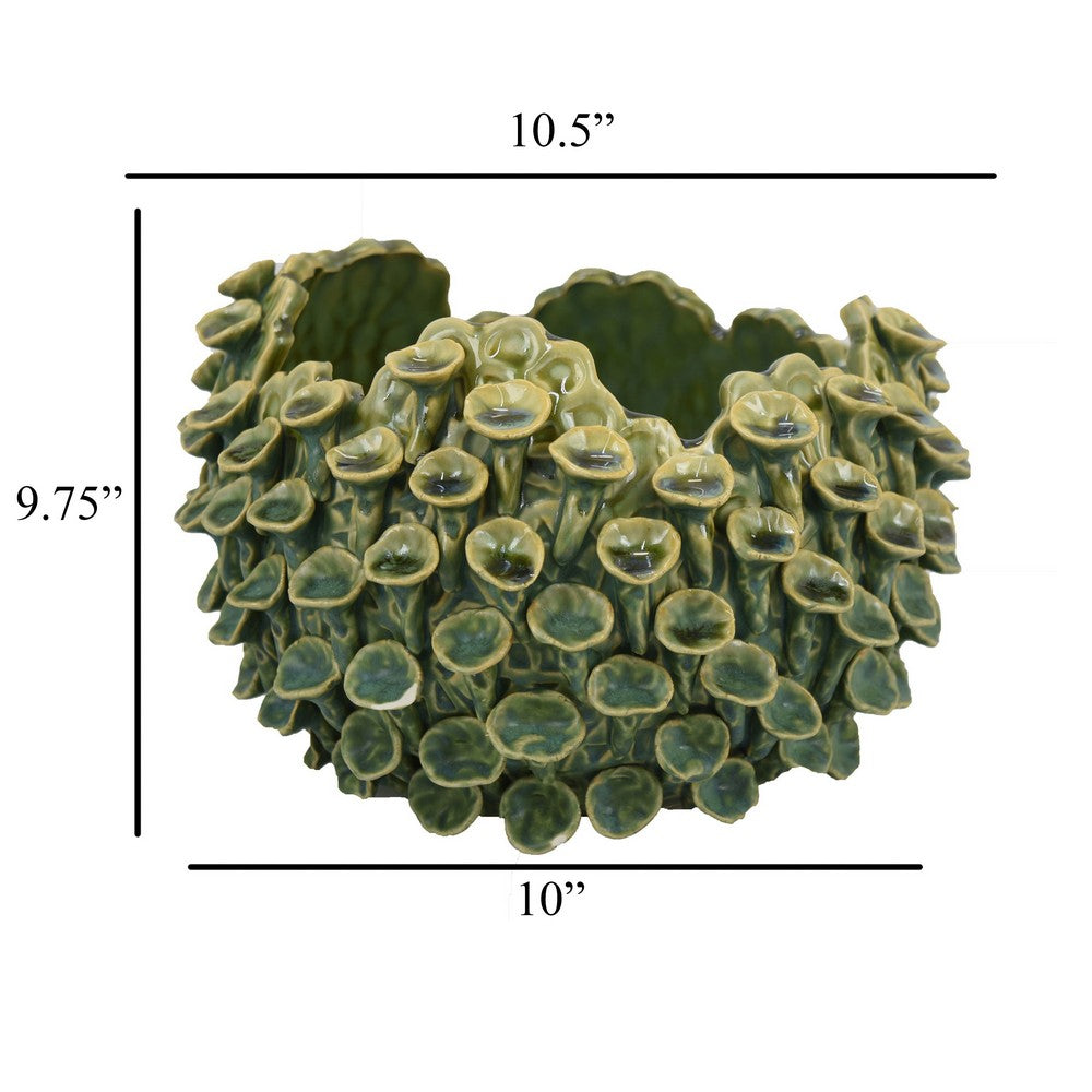 Nina Decorative Bowl, Textured Green Ceramic, Abstract Coral, 11 Inch -BM331051