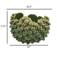 Nina Decorative Bowl, Textured Green Ceramic, Abstract Coral, 11 Inch -BM331051