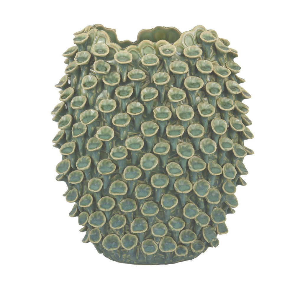 Nina Decorative Vase, Textured Green Ceramic, Abstract Coral, 13 Inch -BM331052