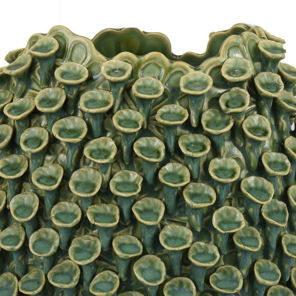 Nina Decorative Vase, Textured Green Ceramic, Abstract Coral, 13 Inch -BM331052