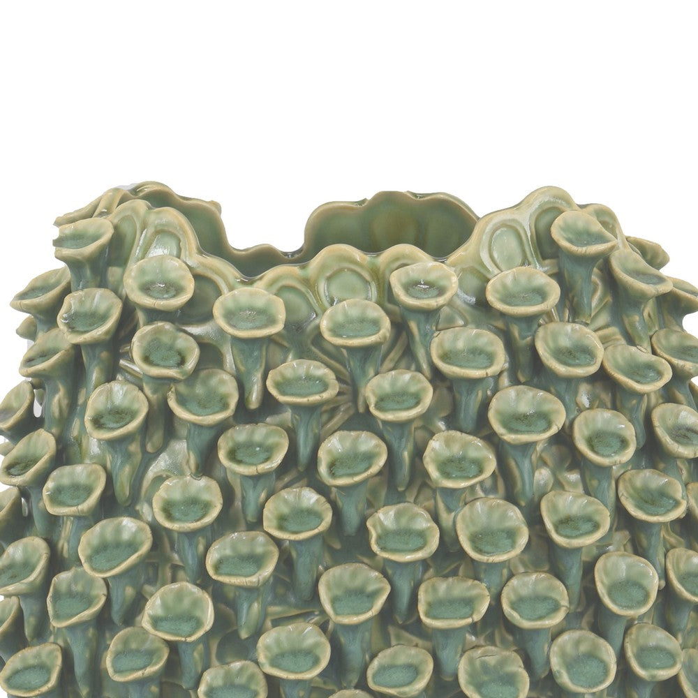 Nina Decorative Vase, Textured Green Ceramic, Abstract Coral, 13 Inch -BM331052