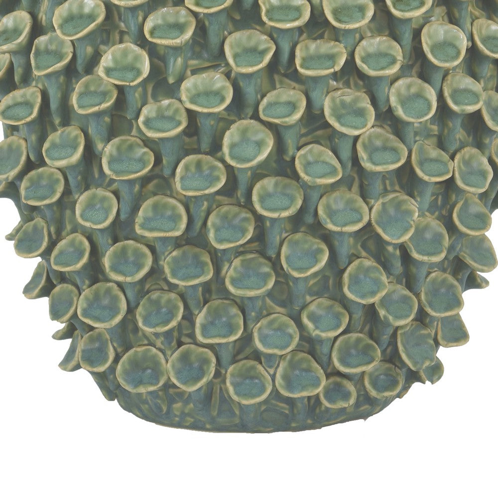 Nina Decorative Vase, Textured Green Ceramic, Abstract Coral, 13 Inch -BM331052