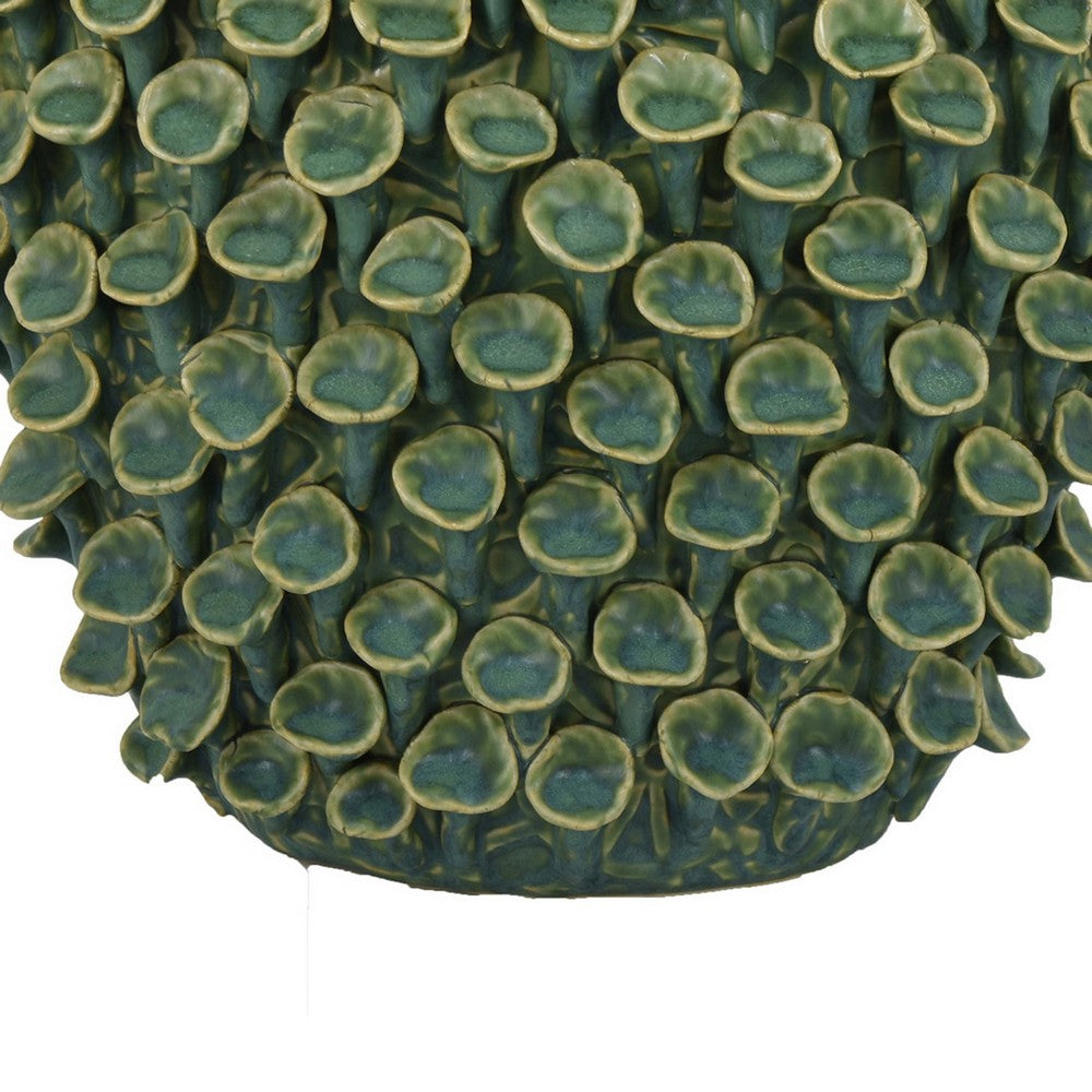 Nina Decorative Vase, Textured Green Ceramic, Abstract Coral, 13 Inch -BM331052