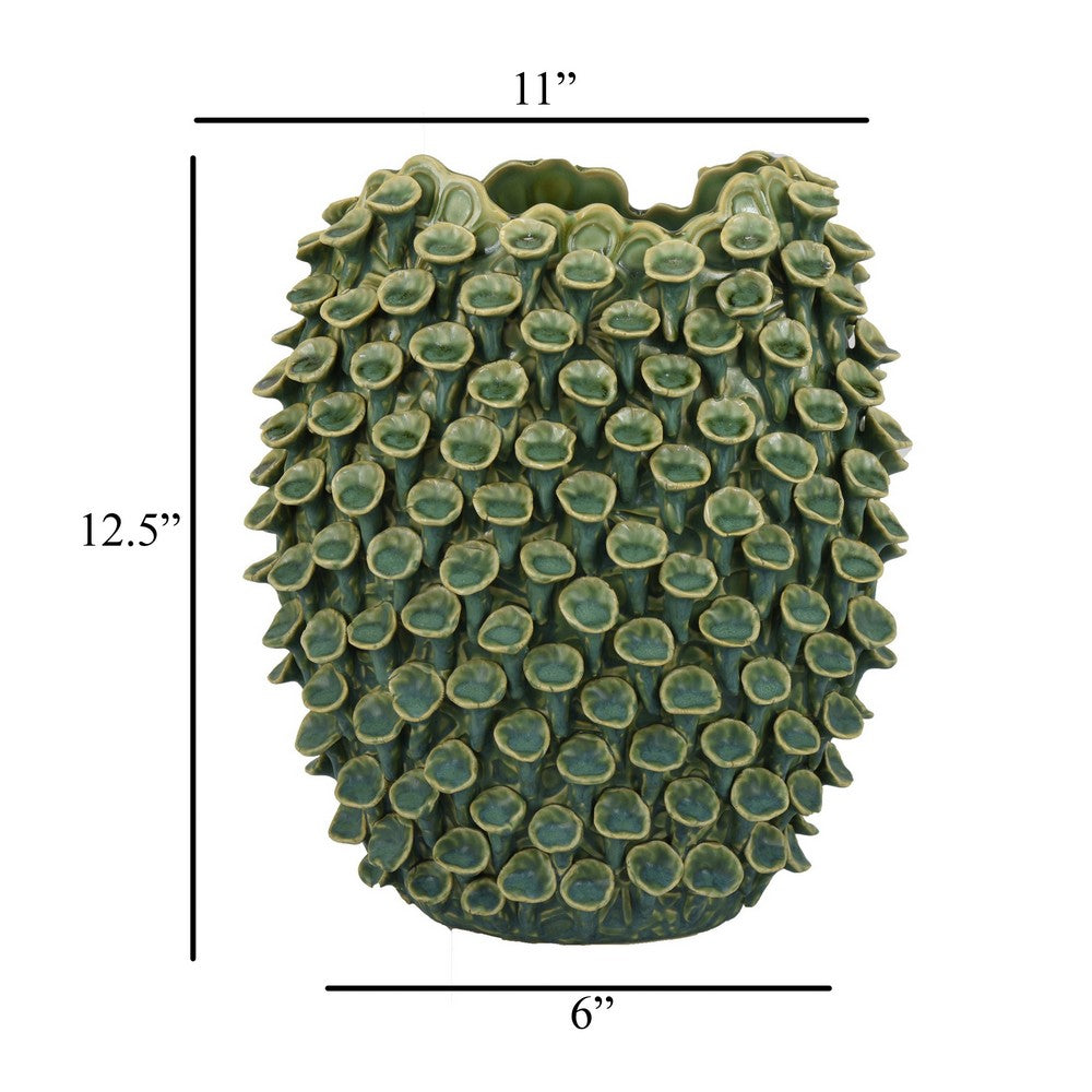 Nina Decorative Vase, Textured Green Ceramic, Abstract Coral, 13 Inch -BM331052