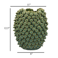 Nina Decorative Vase, Textured Green Ceramic, Abstract Coral, 13 Inch -BM331052