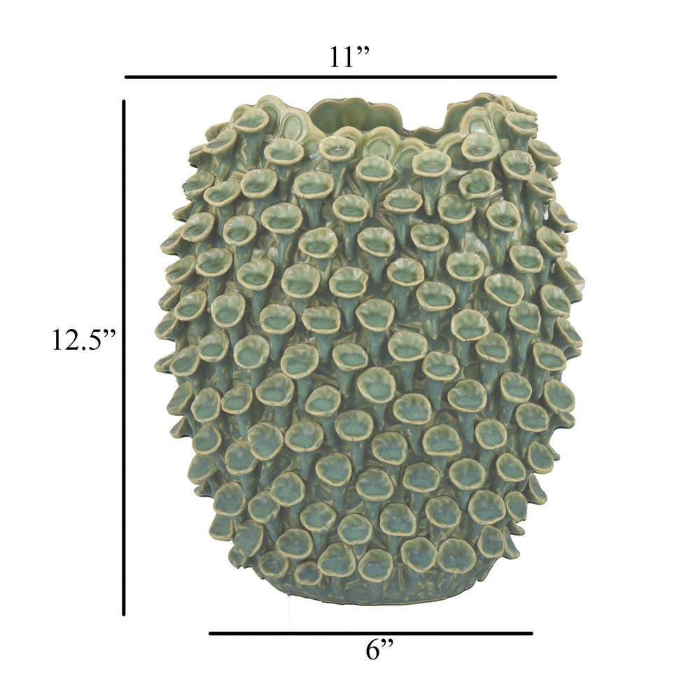 Nina Decorative Vase, Textured Green Ceramic, Abstract Coral, 13 Inch -BM331052