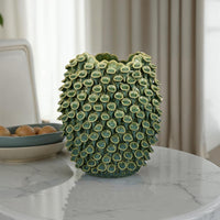 Nina Decorative Vase, Textured Green Ceramic, Abstract Coral, 13 Inch -BM331052