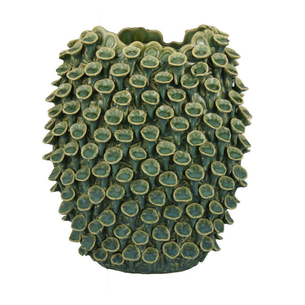 Nina Decorative Vase, Textured Green Ceramic, Abstract Coral, 13 Inch -BM331052