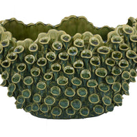 Nina Decorative Bowl, Textured Green Ceramic, Abstract Coral 14 Inch -BM331053