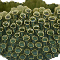 Nina Decorative Bowl, Textured Green Ceramic, Abstract Coral 14 Inch -BM331053
