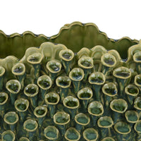 Nina Decorative Bowl, Textured Green Ceramic, Abstract Coral 14 Inch -BM331053
