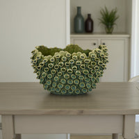 Nina Decorative Bowl, Textured Green Ceramic, Abstract Coral 14 Inch -BM331053