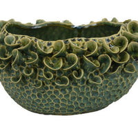 Nina Decorative Bowl, Textured Green Ceramic, Abstract Floral 13 Inch -BM331054