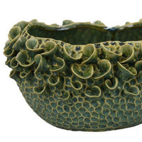Nina Decorative Bowl, Textured Green Ceramic, Abstract Floral 13 Inch -BM331054