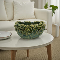 Nina Decorative Bowl, Textured Green Ceramic, Abstract Floral 13 Inch -BM331054