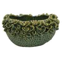 Nina Decorative Bowl, Textured Green Ceramic, Abstract Floral 13 Inch -BM331054