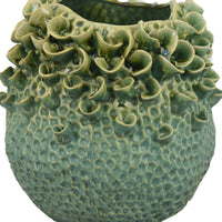 Nina Vase, Green Ceramic, Textured Accents, Abstract Floral 11 Inch -BM331055