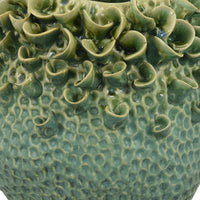 Nina Vase, Green Ceramic, Textured Accents, Abstract Floral 11 Inch -BM331055