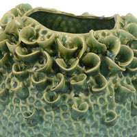 Nina Vase, Green Ceramic, Textured Accents, Abstract Floral 11 Inch -BM331055