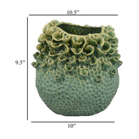 Nina Vase, Green Ceramic, Textured Accents, Abstract Floral 11 Inch -BM331055