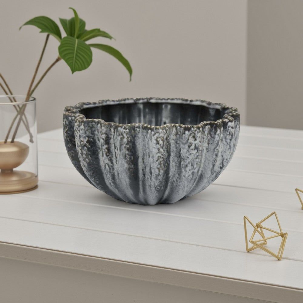 Kiara Decorative Bowl, Aqua Gray Ceramic Textured Design, 15 Inch -BM331056