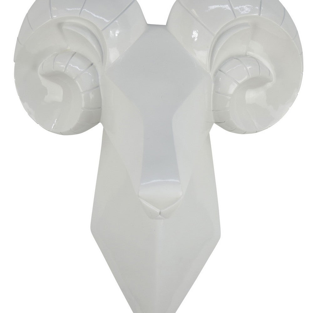 Ellena Ram Head Wall Decor, Modern Glossy White Resin Frame, 15 Inch -BM331060