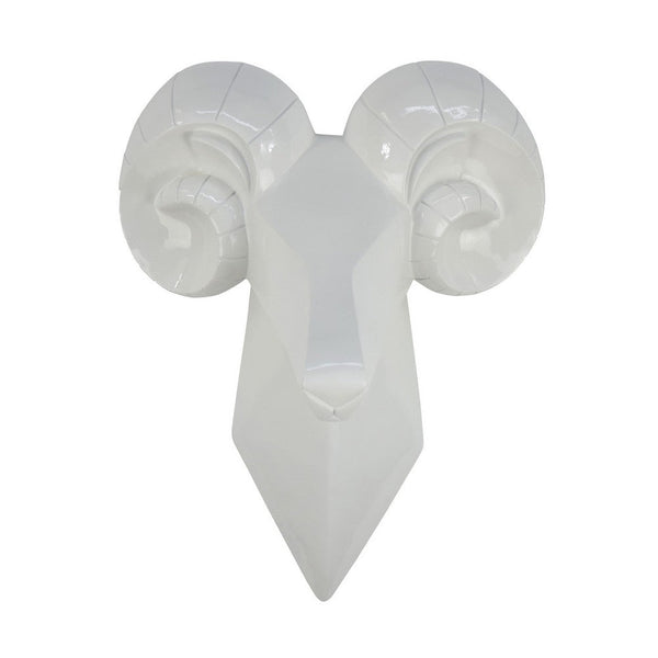 Ellena Ram Head Wall Decor, Modern Glossy White Resin Frame, 15 Inch -BM331060