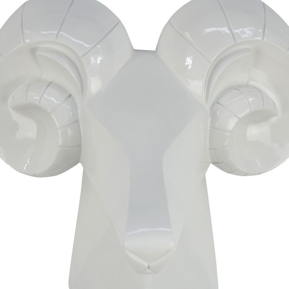 Ellena Ram Head Wall Decor, Modern Glossy White Resin Frame, 15 Inch -BM331060