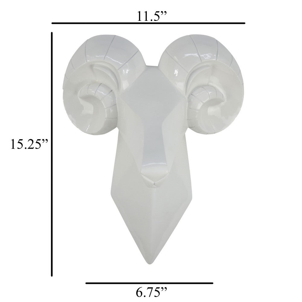 Ellena Ram Head Wall Decor, Modern Glossy White Resin Frame, 15 Inch -BM331060