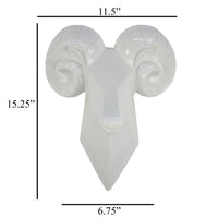 Ellena Ram Head Wall Decor, Modern Glossy White Resin Frame, 15 Inch -BM331060